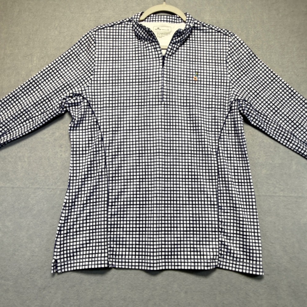Peter‎ Millar Womens Navy White Grid 1/4 Zip Performance Pullover UPF 50+ Large